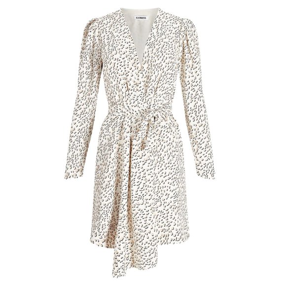 Express | Animal Print Wrap Puff Sleeve Dress | XS - Picture 1 of 5